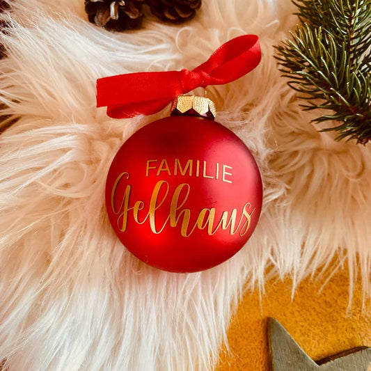 Baumschmuck 8cm Echtglas #FAMILIE inkl. Name Weihnachtskugel viele Farben